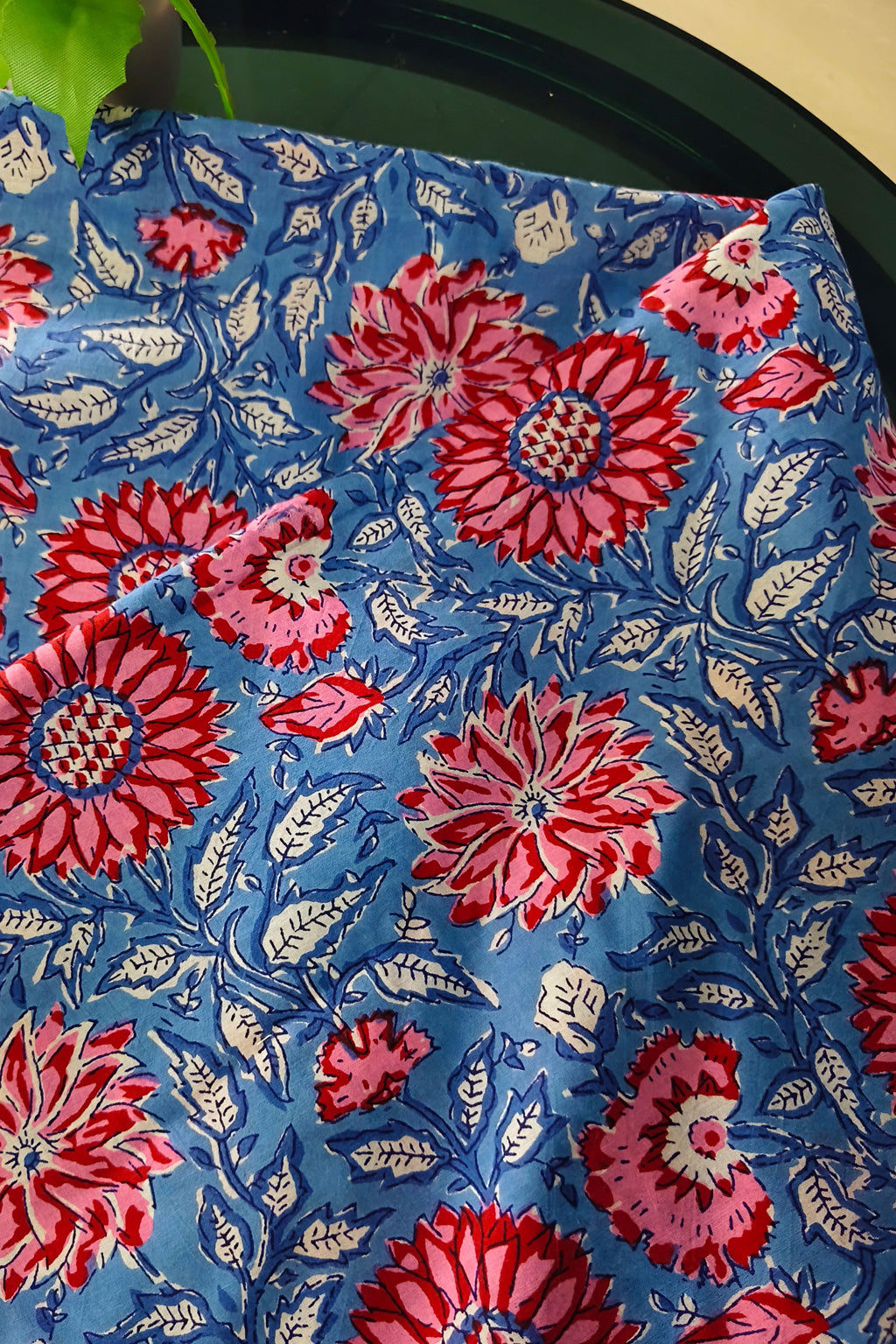 Blue printed cotton fabric
