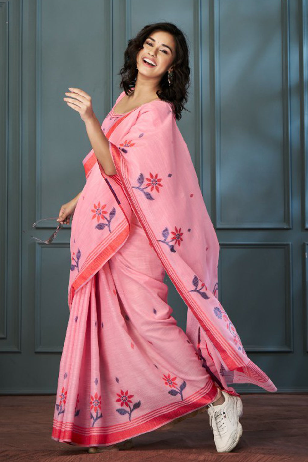 Blush Petal Linen Saree