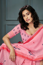 Blush Petal Linen Saree