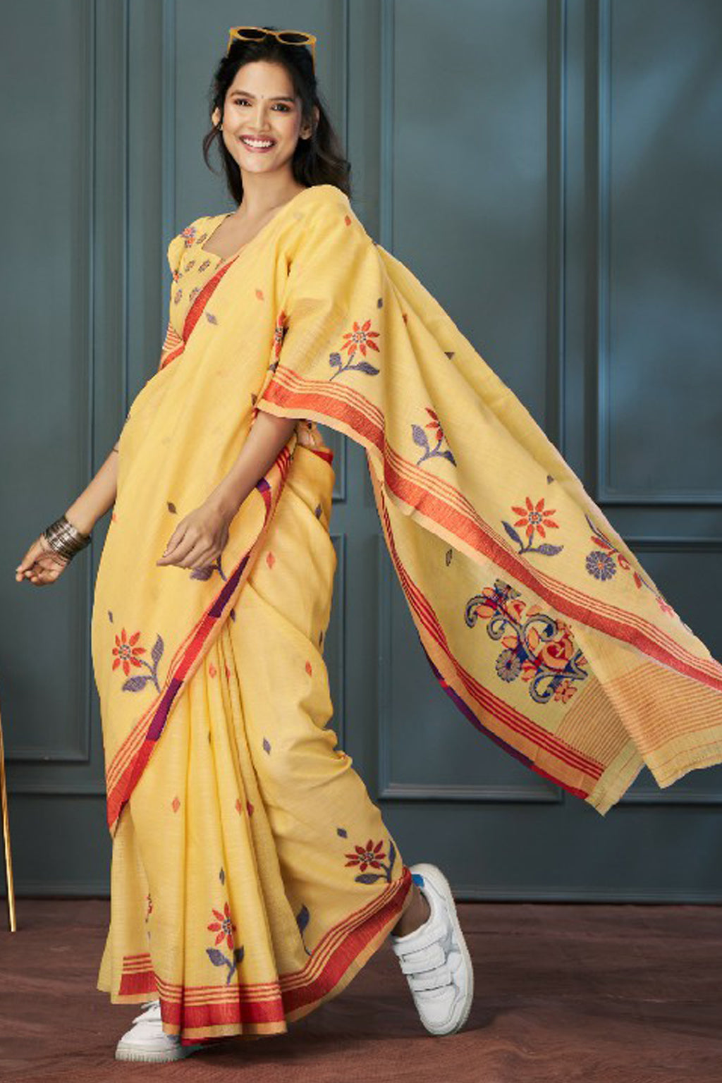 Golden Marigold Linen Saree