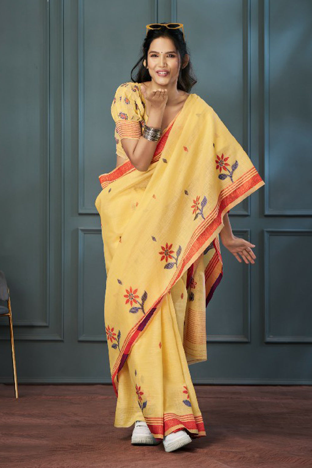 Golden Marigold Linen Saree
