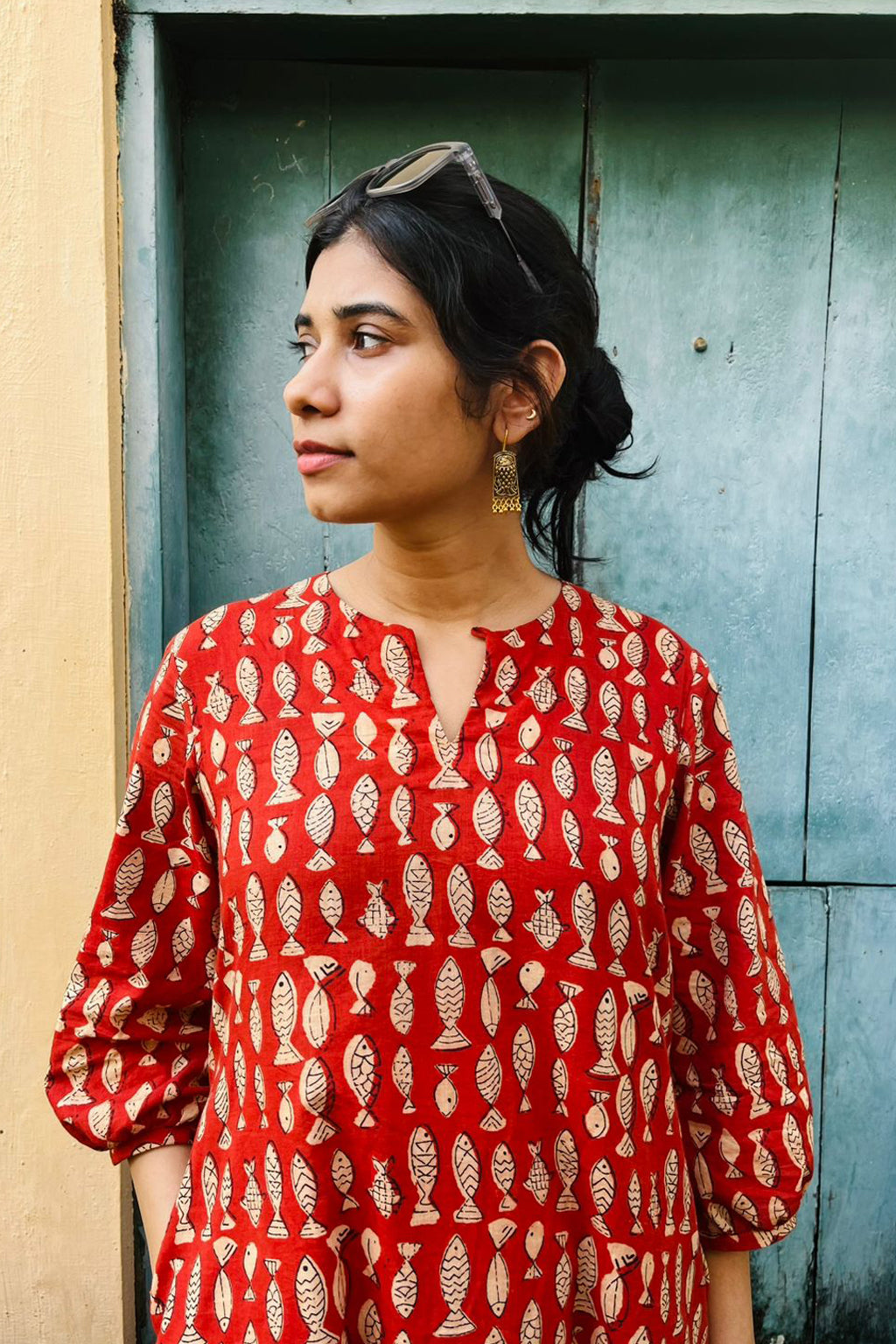 Machli printed cotton kurta