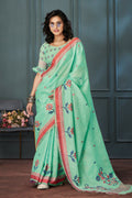 Mint Meadow Linen Saree
