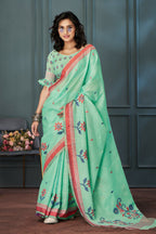 Mint Meadow Linen Saree