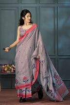 Moonstone Grey Linen Saree