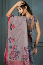 Moonstone Grey Linen Saree