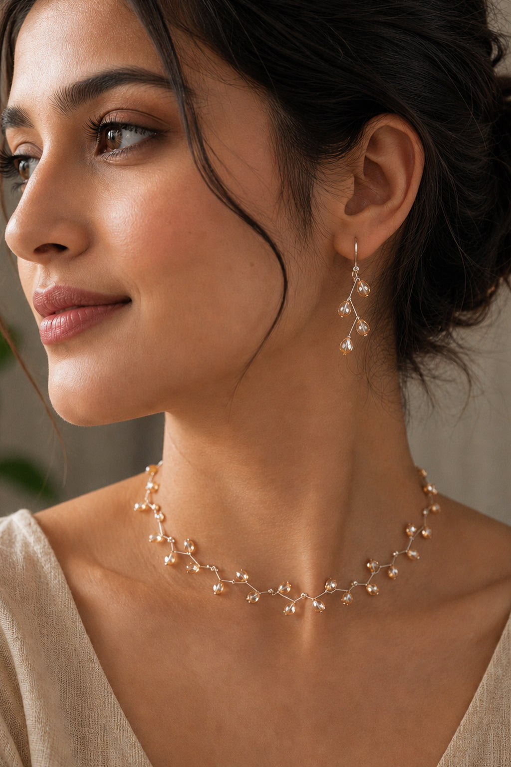 Peach beaded necklace set