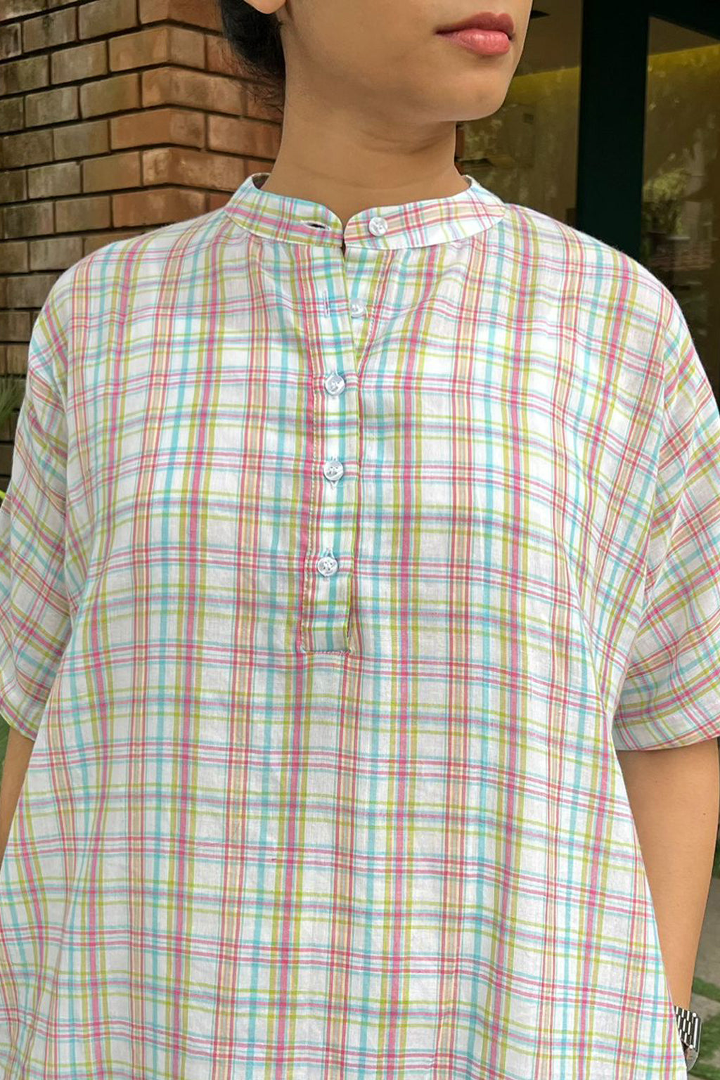 Madras soft cotton checkered dress