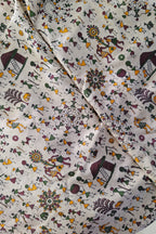Beige warli printed cotton fabric